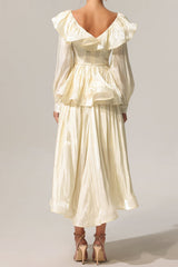 Folds V-Neck Long Sleeves Top And Skirt Two-Piece Set