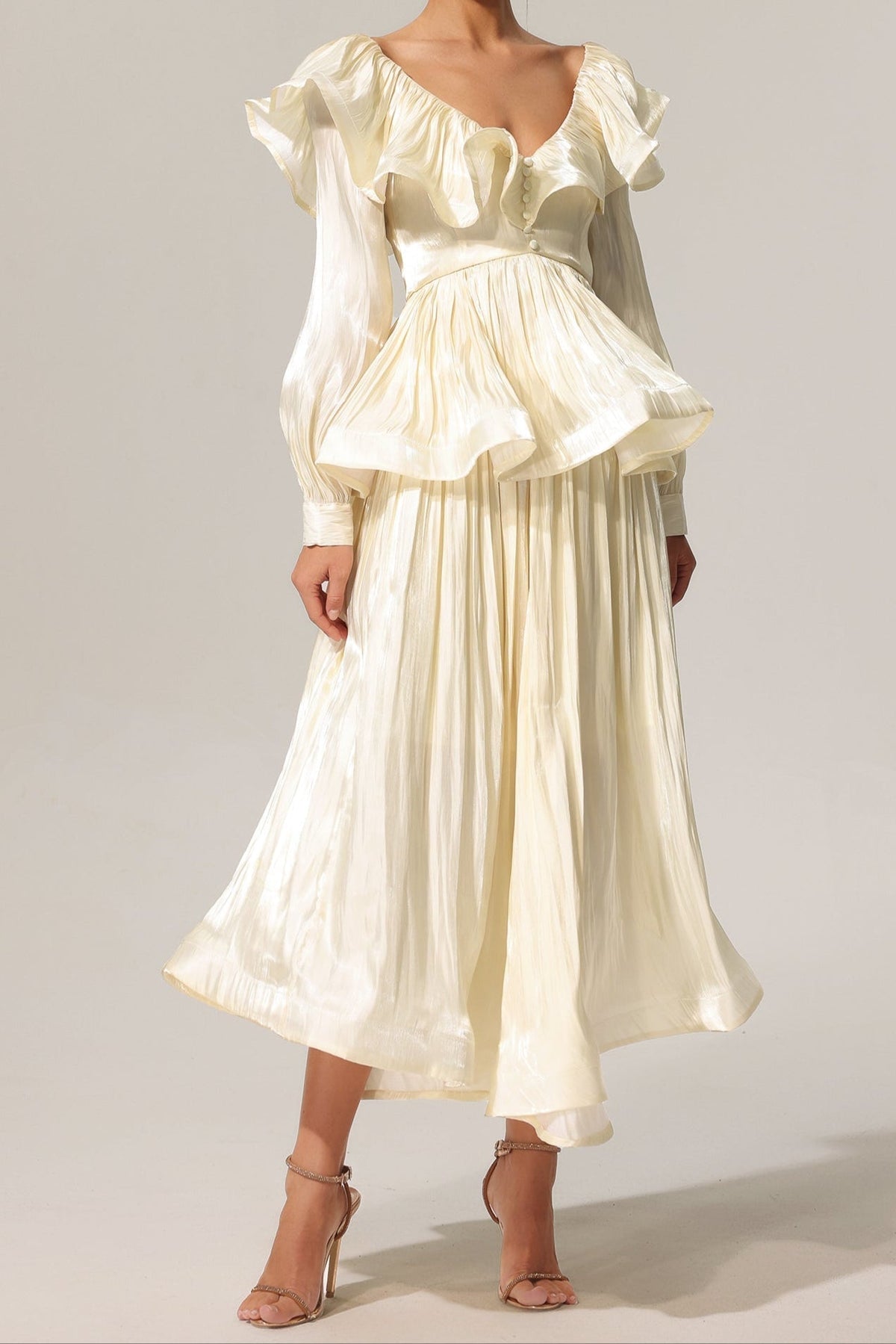 Folds V-Neck Long Sleeves Top And Skirt Two-Piece Set
