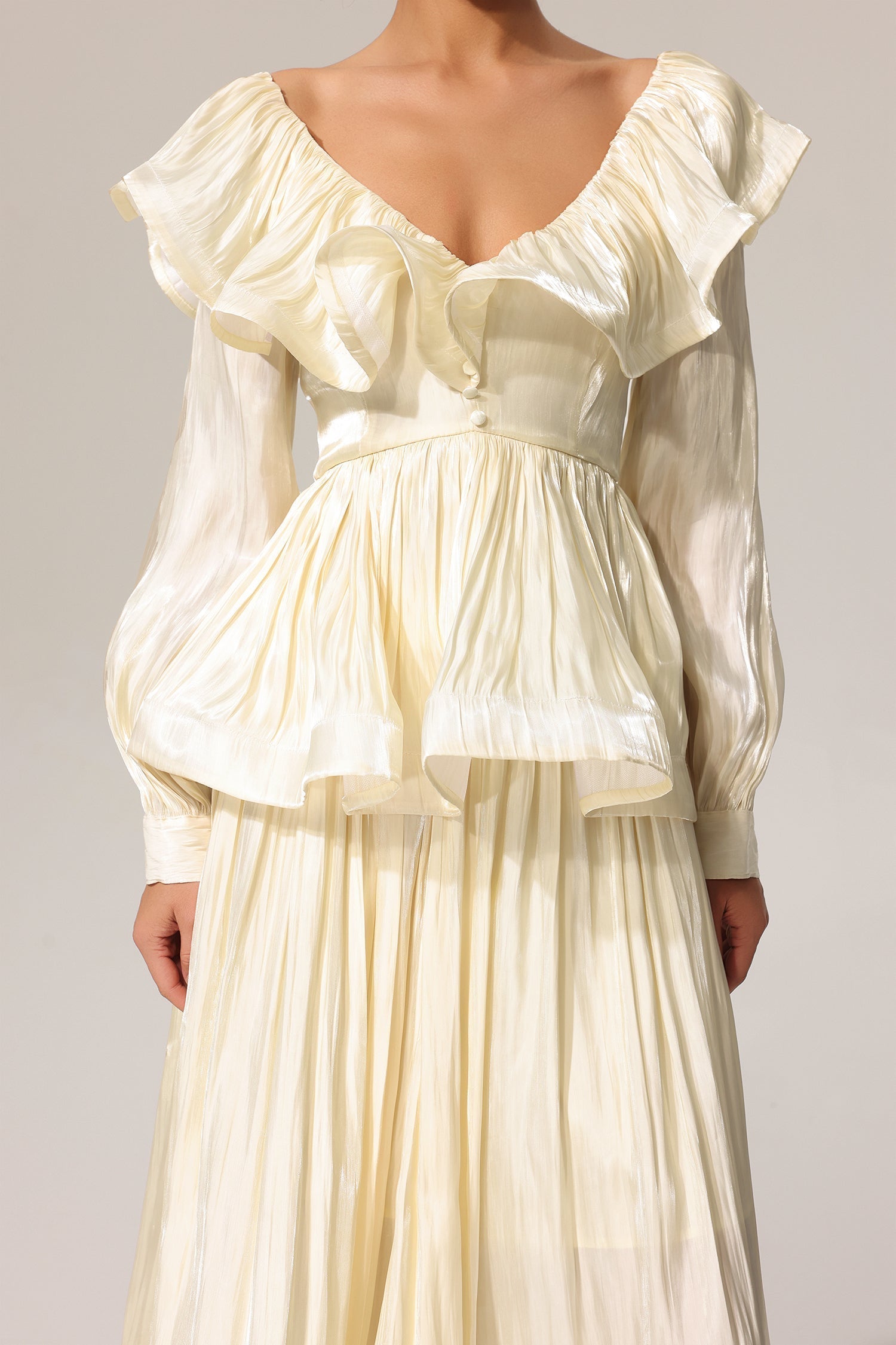 Folds V-Neck Long Sleeves Top And Skirt Two-Piece Set