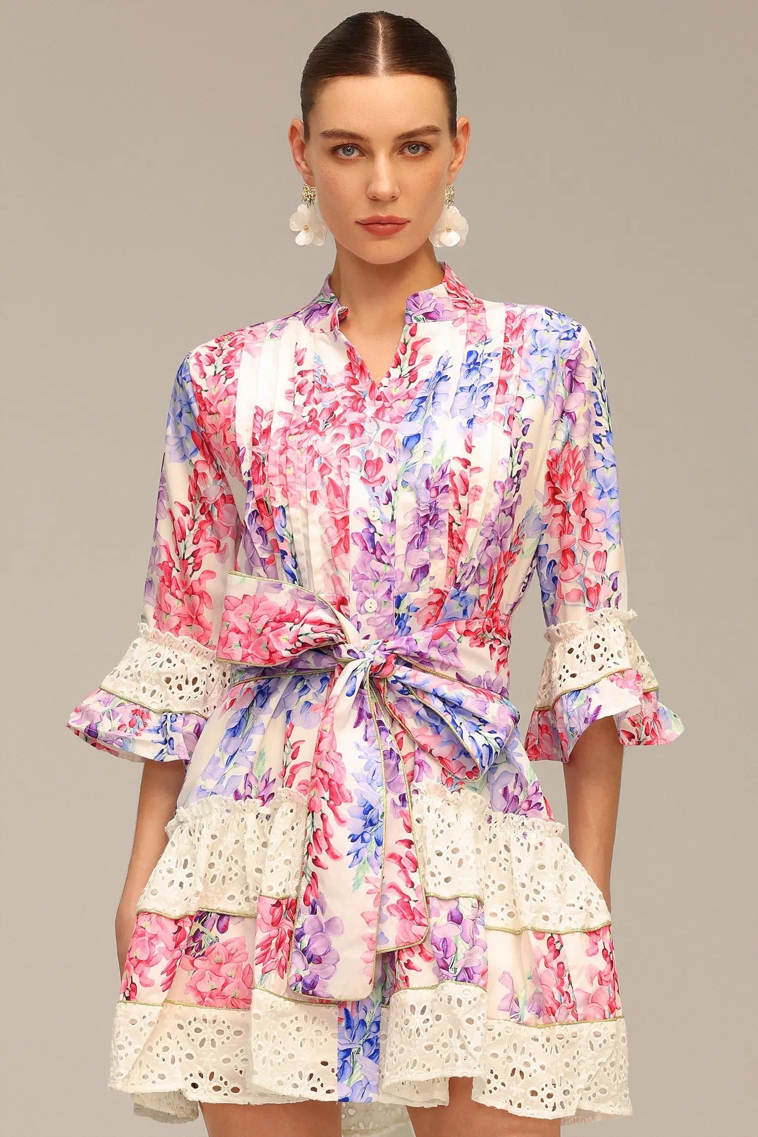 Lace Floral Printed Mini Dress