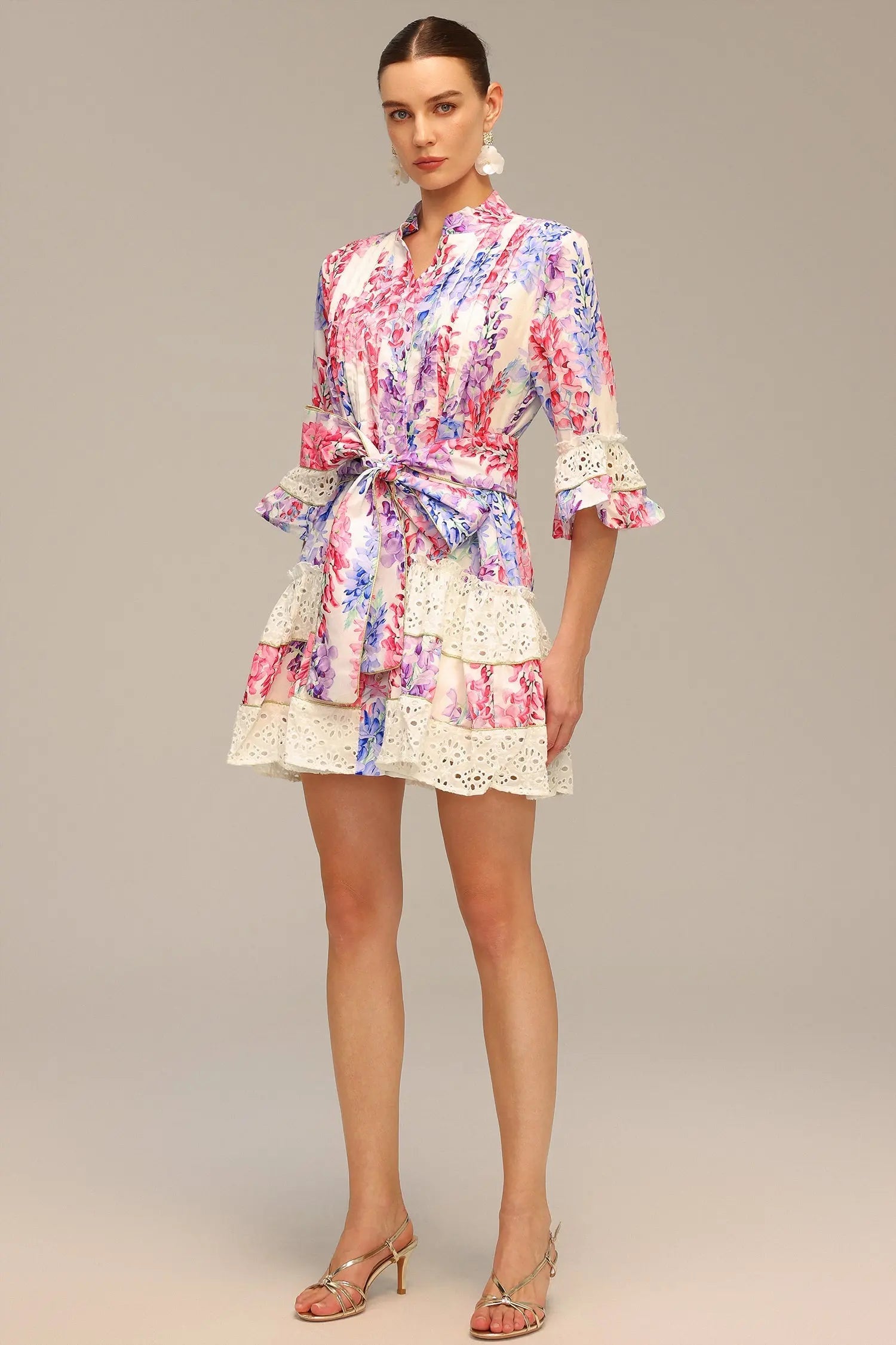 Lace Floral Printed Mini Dress