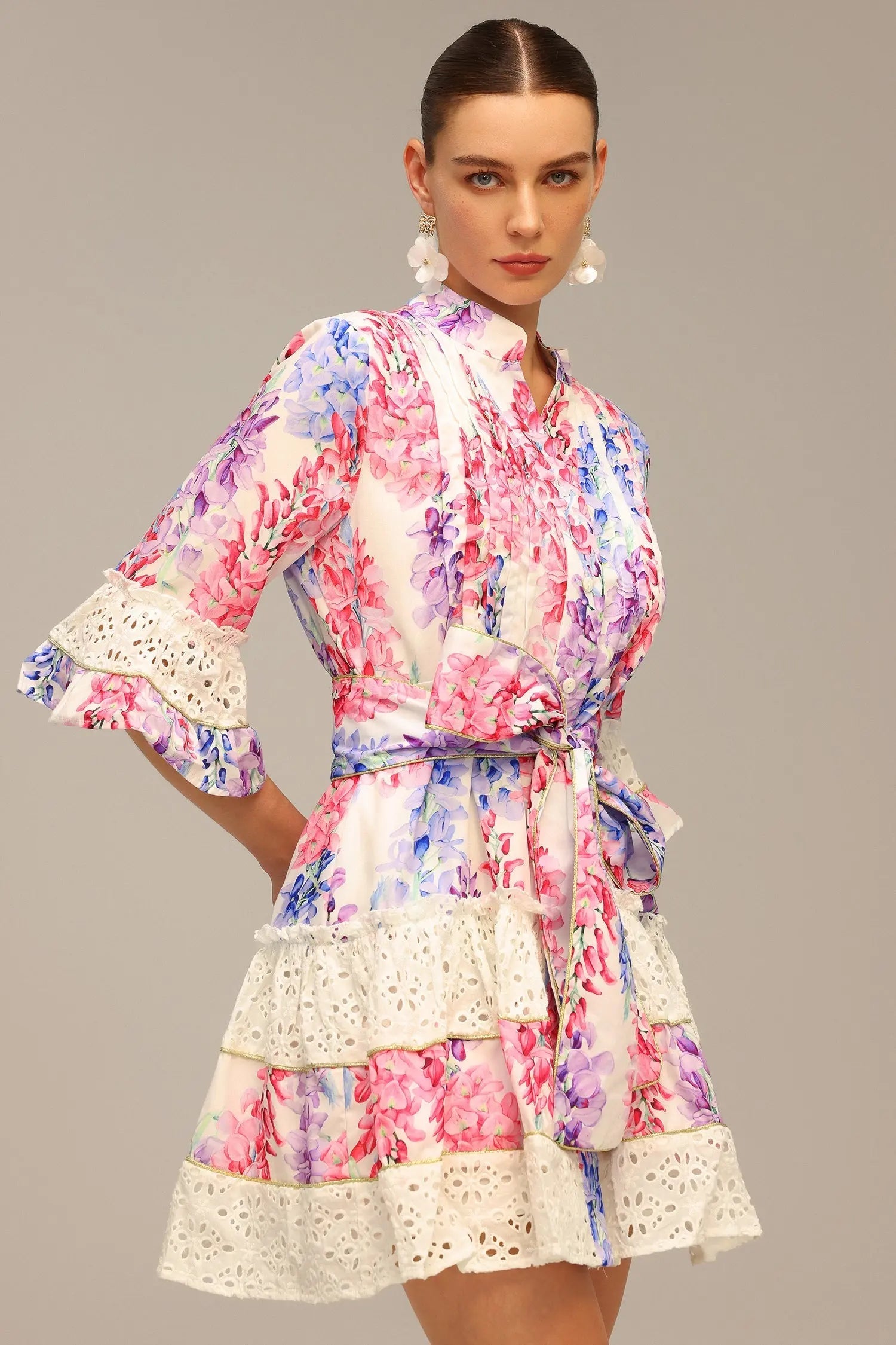 Lace Floral Printed Mini Dress