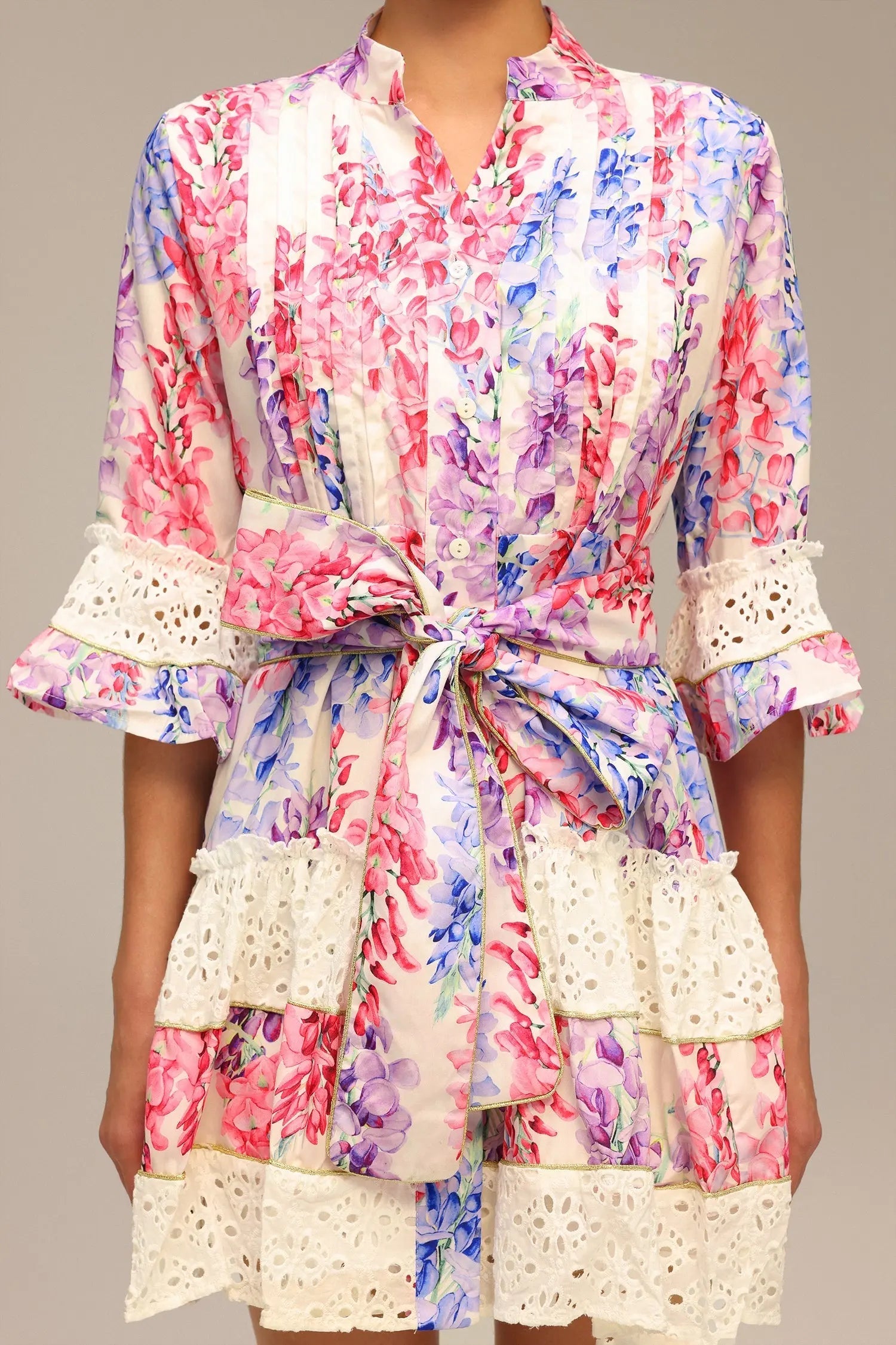 Lace Floral Printed Mini Dress