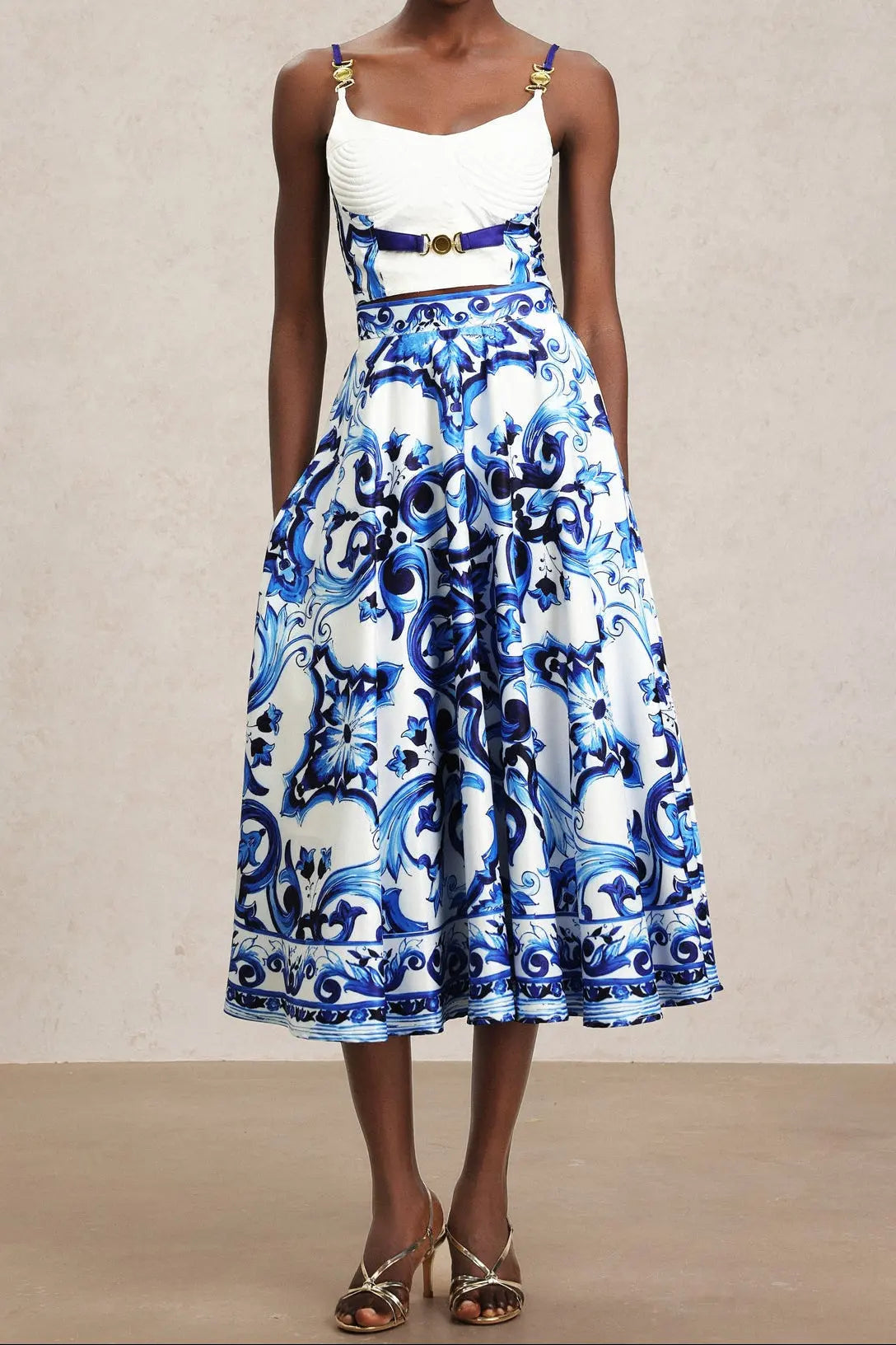 Kaona Halter Floral Printed Top And Skirt Two-Piece Set
