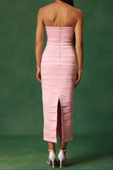 Sleeveless Wrinkles Midi Dress in Pink