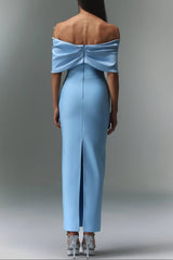 Blue One-Shoulder Bandage Satin Maxi Dress