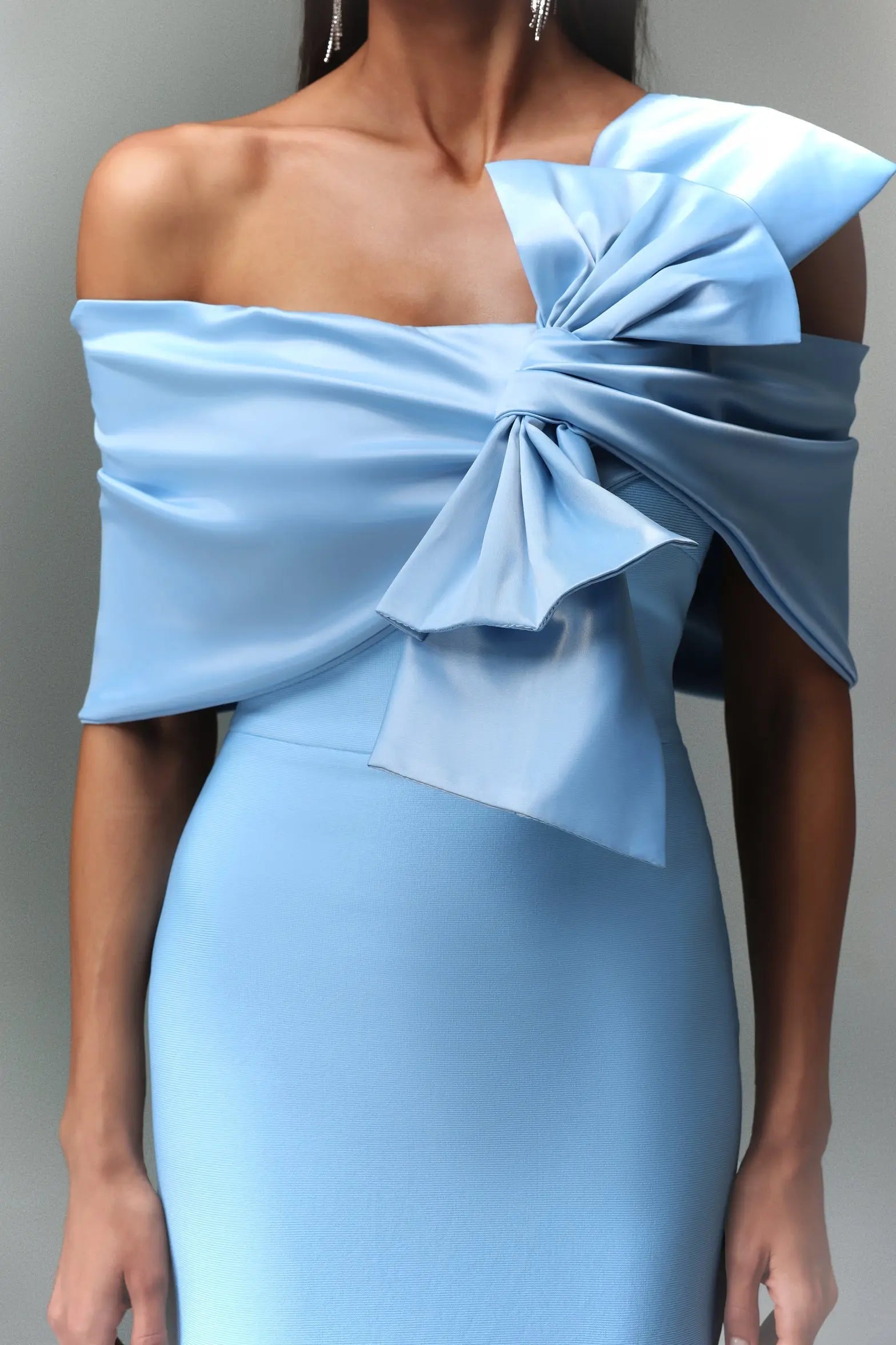 Blue One-Shoulder Bandage Satin Maxi Dress