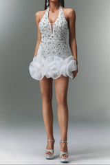 Sleeveless V-neck Diamond Flowers Mini Dress