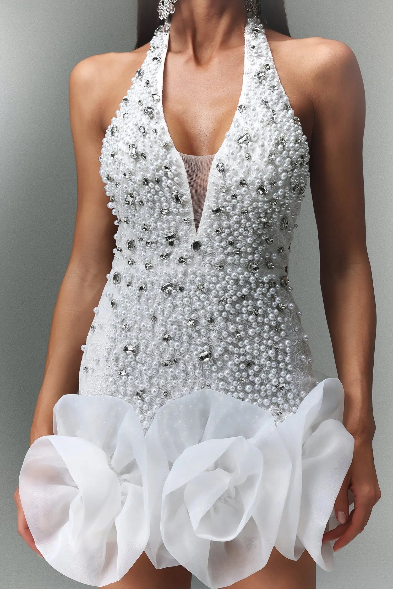Sleeveless V-neck Diamond Flowers Mini Dress