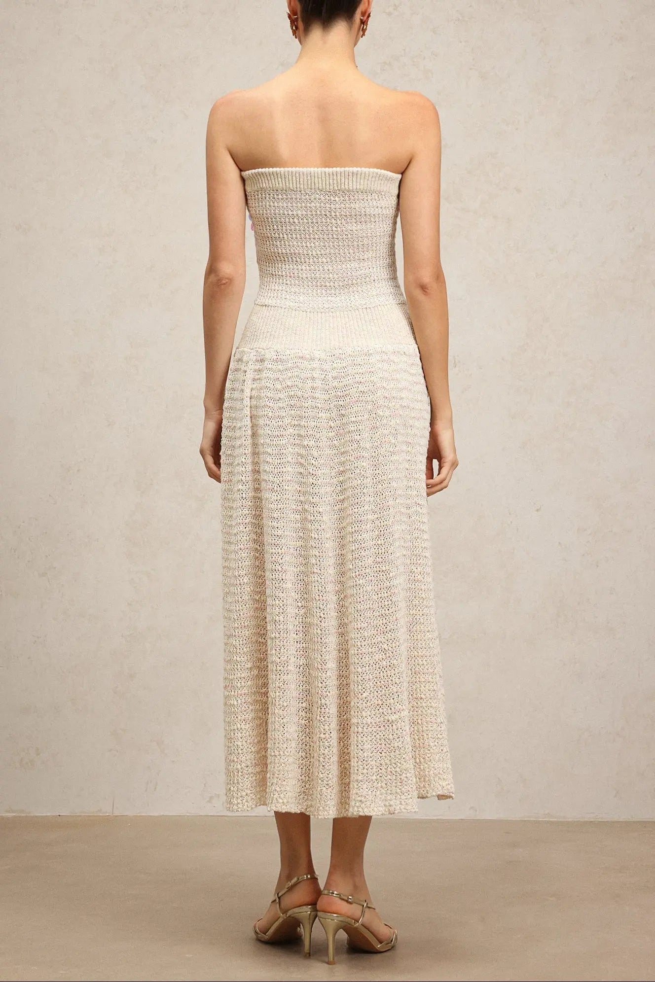 Beige Off-Shoulder Sleeveless Sequin Jersey Maxi Dress