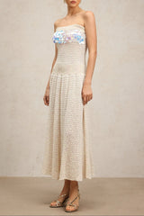 Beige Off-Shoulder Sleeveless Sequin Jersey Maxi Dress