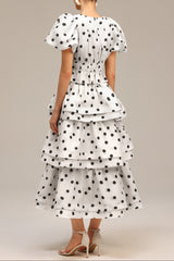 White Puff Sleeves Printed Top and Skirt Two-Piece Set