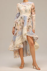Long Sleeves Floral Printed Lace Maxi Dress