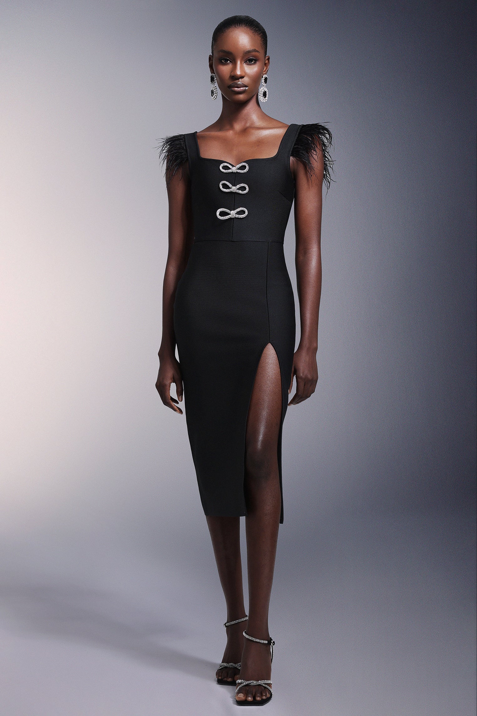 Bows High Diamond Bandage Midi Dress