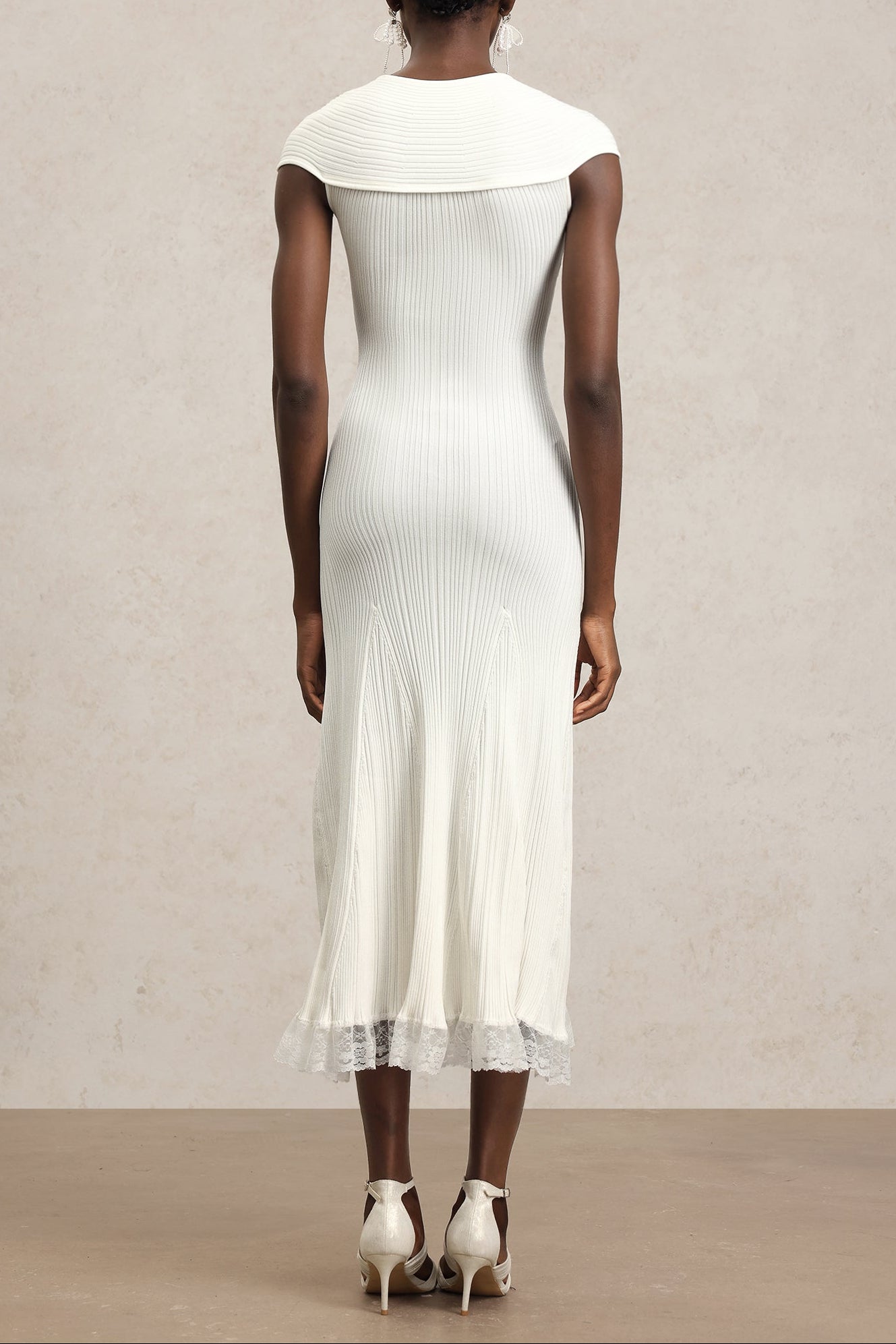 Sleeveless Lace Hollow Out Bandage Midi Dress