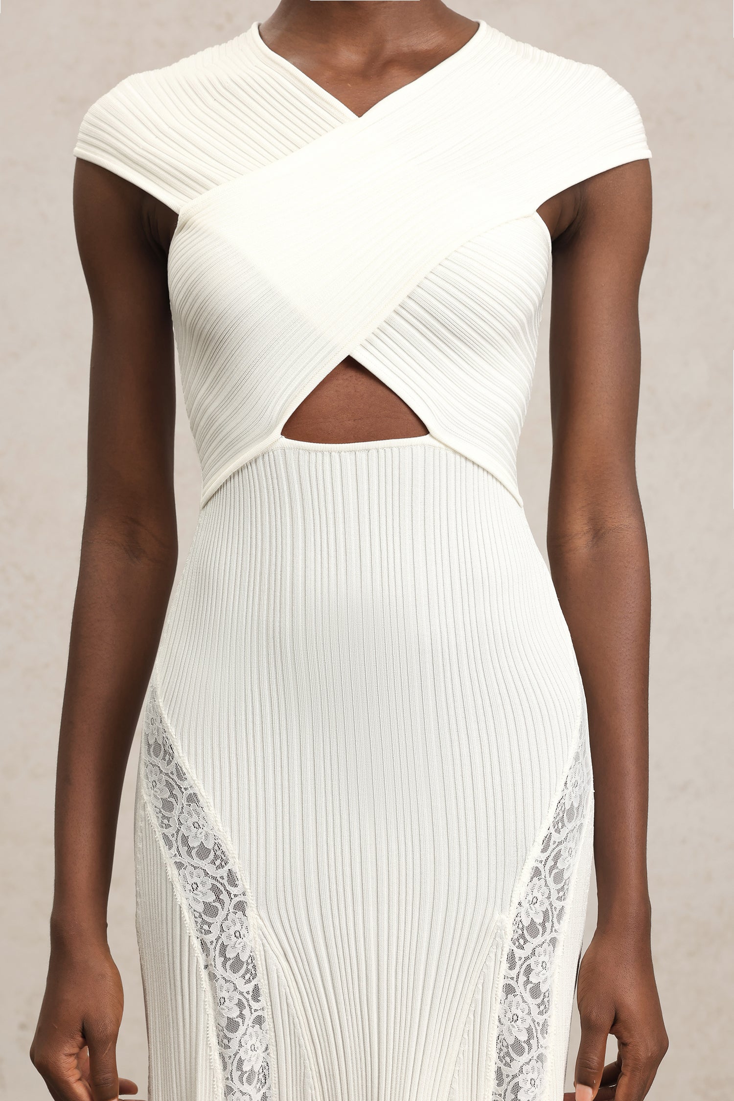 Sleeveless Lace Hollow Out Bandage Midi Dress