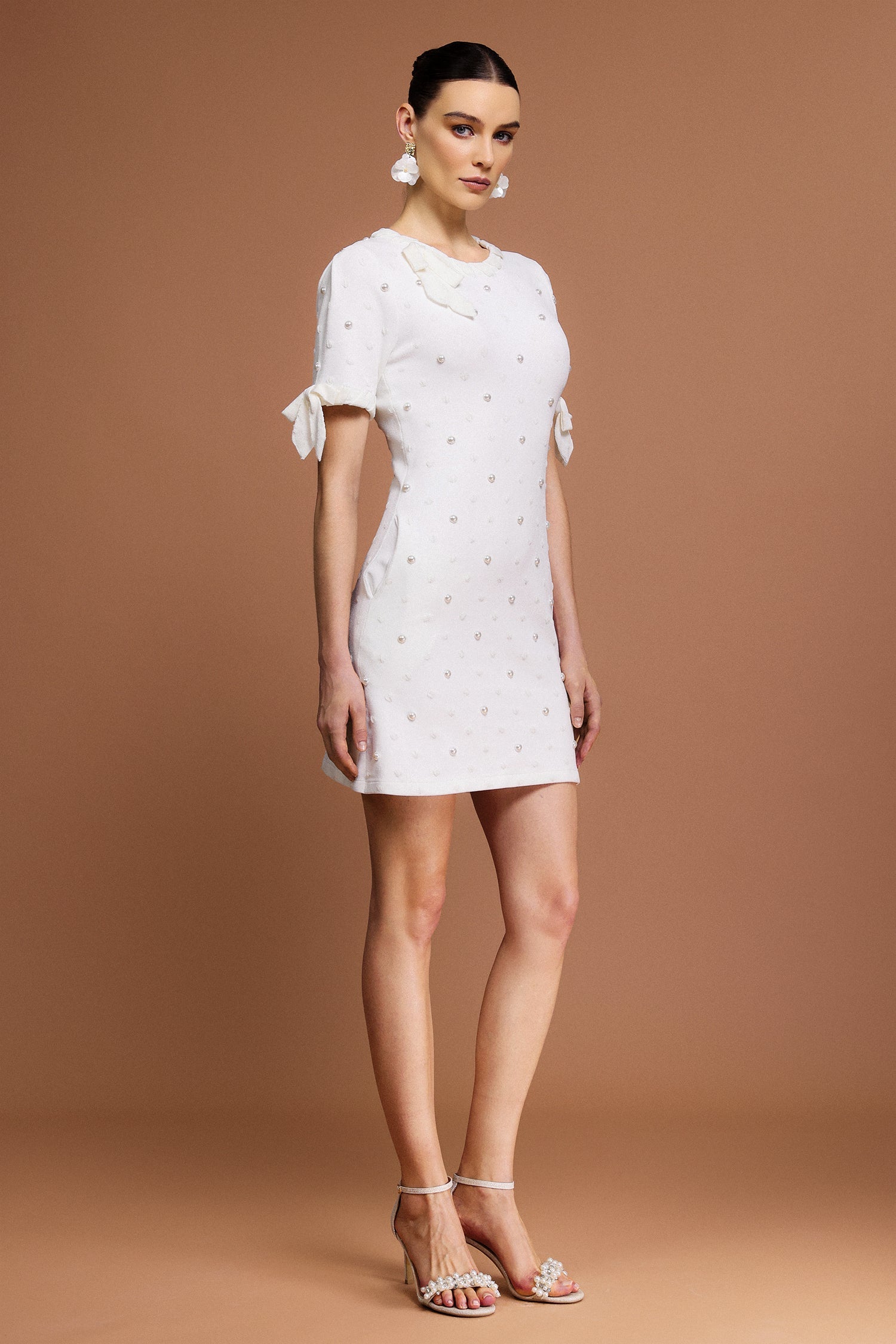 Round Neck Short Sleeves Printed Mini Dress