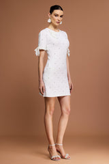 Round Neck Short Sleeves Printed Mini Dress