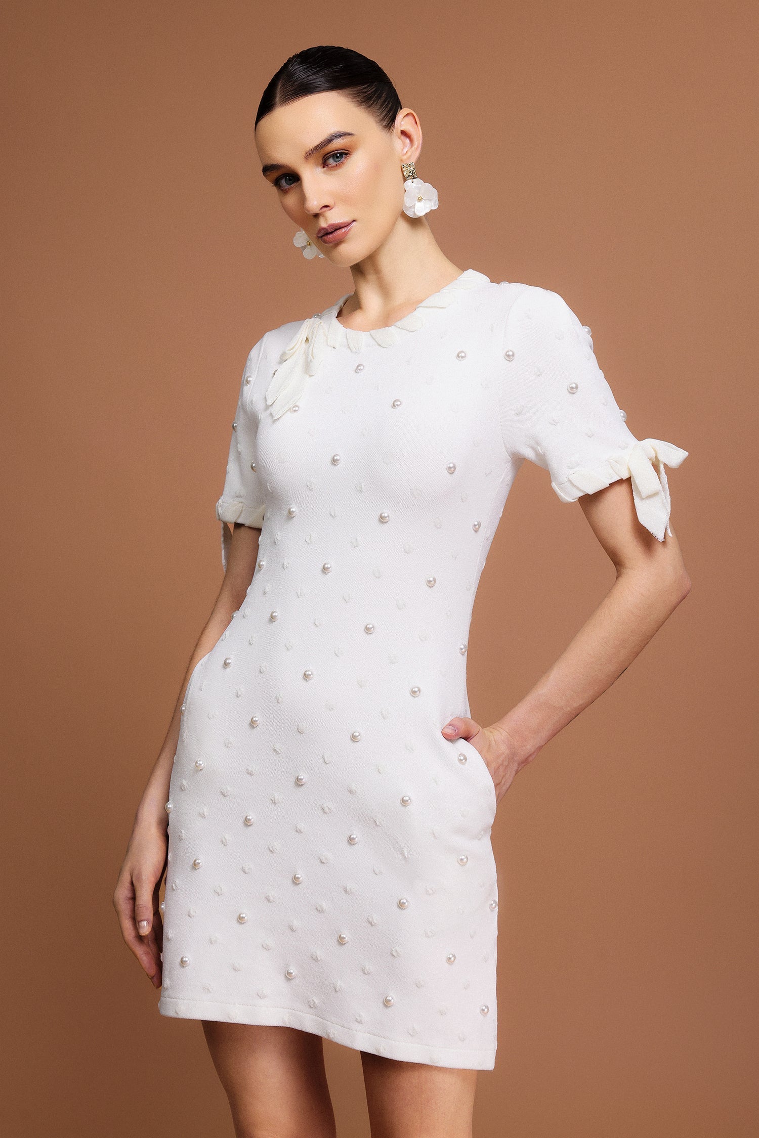 Round Neck Short Sleeves Printed Mini Dress