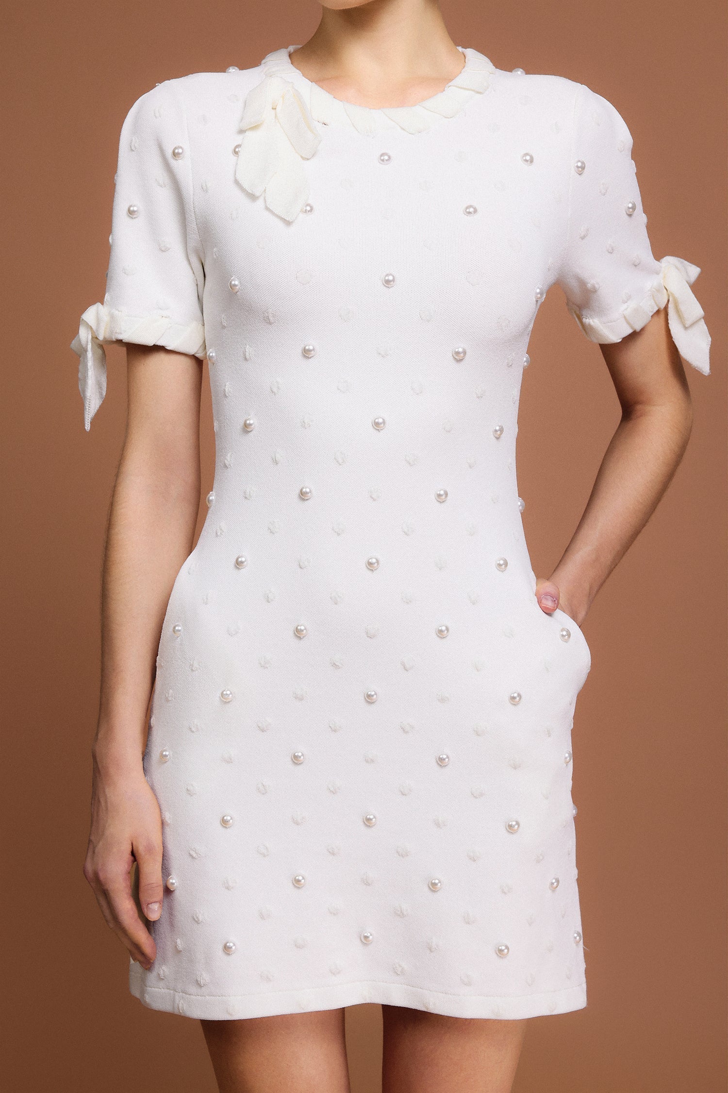 Round Neck Short Sleeves Printed Mini Dress