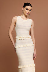 Round Neck Sleeveless Folds Maxi Dress
