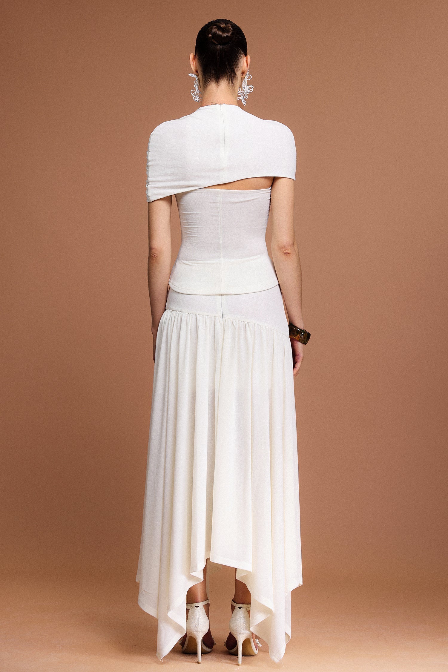 Short Sleeves Folds Top And Skirt Two-Piece Set