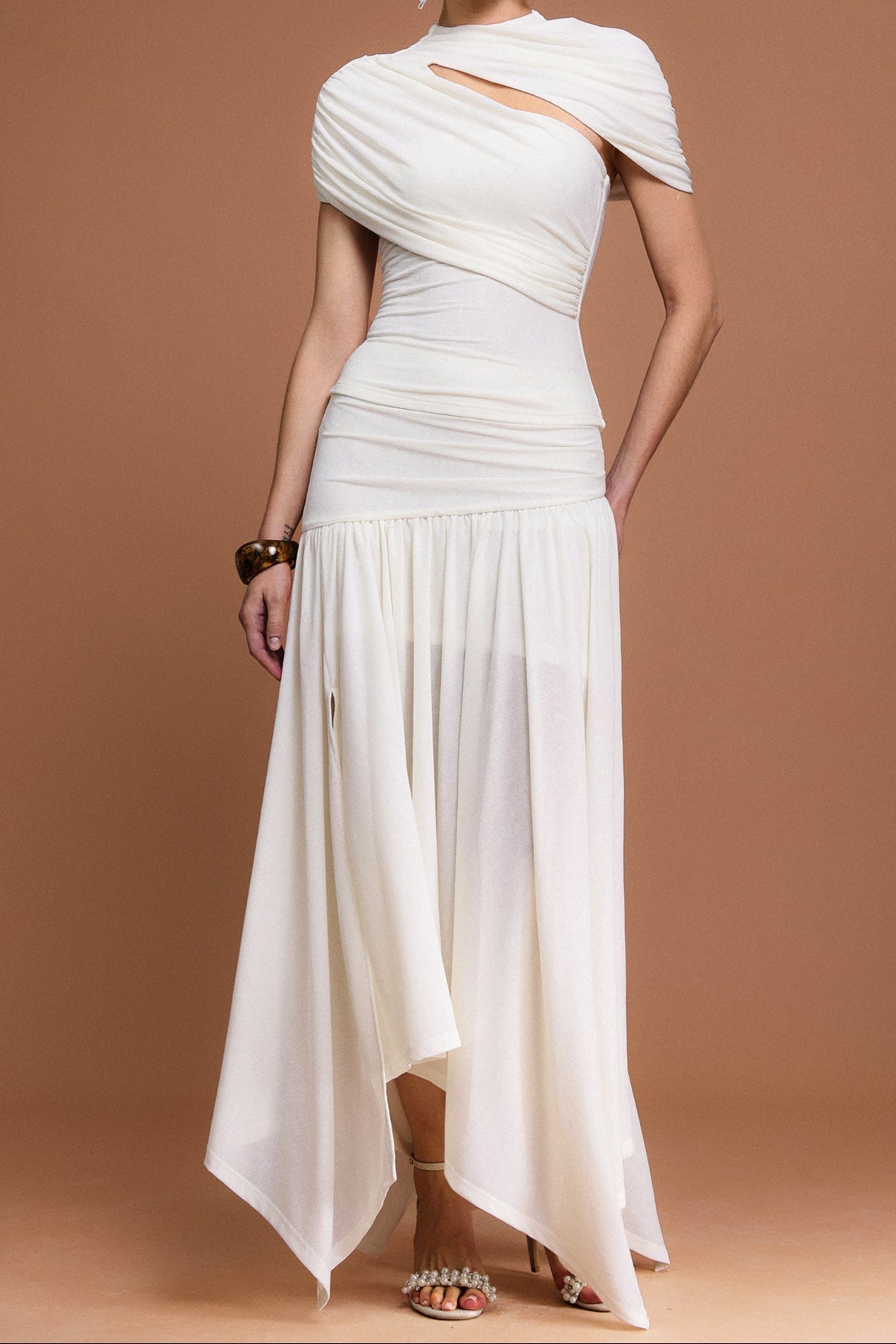 Short Sleeves Folds Top And Skirt Two-Piece Set