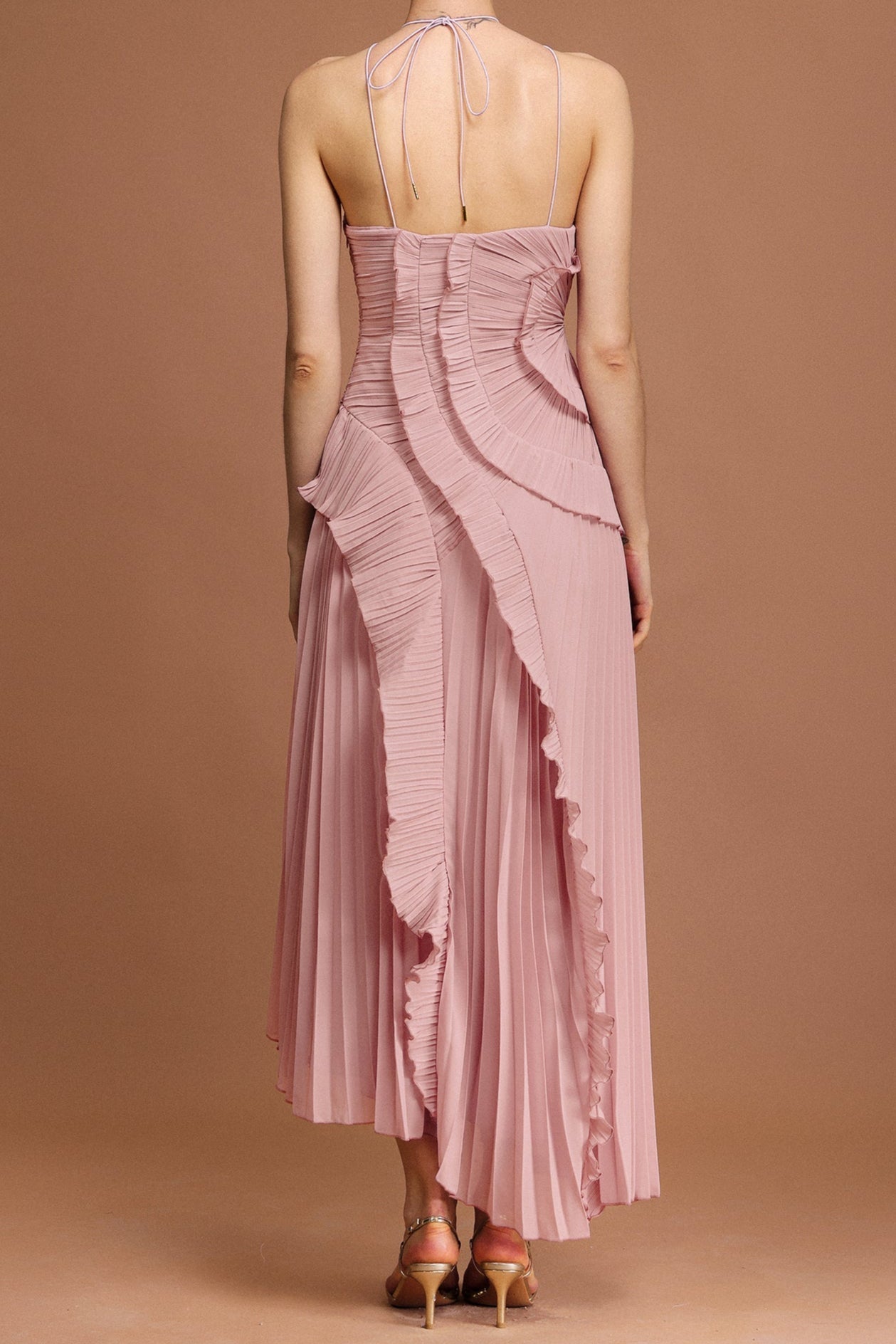 Sleeveless Folds Maxi Dress in Light Pink