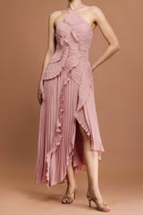 Sleeveless Folds Maxi Dress in Light Pink