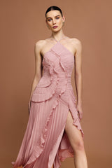 Sleeveless Folds Maxi Dress in Light Pink