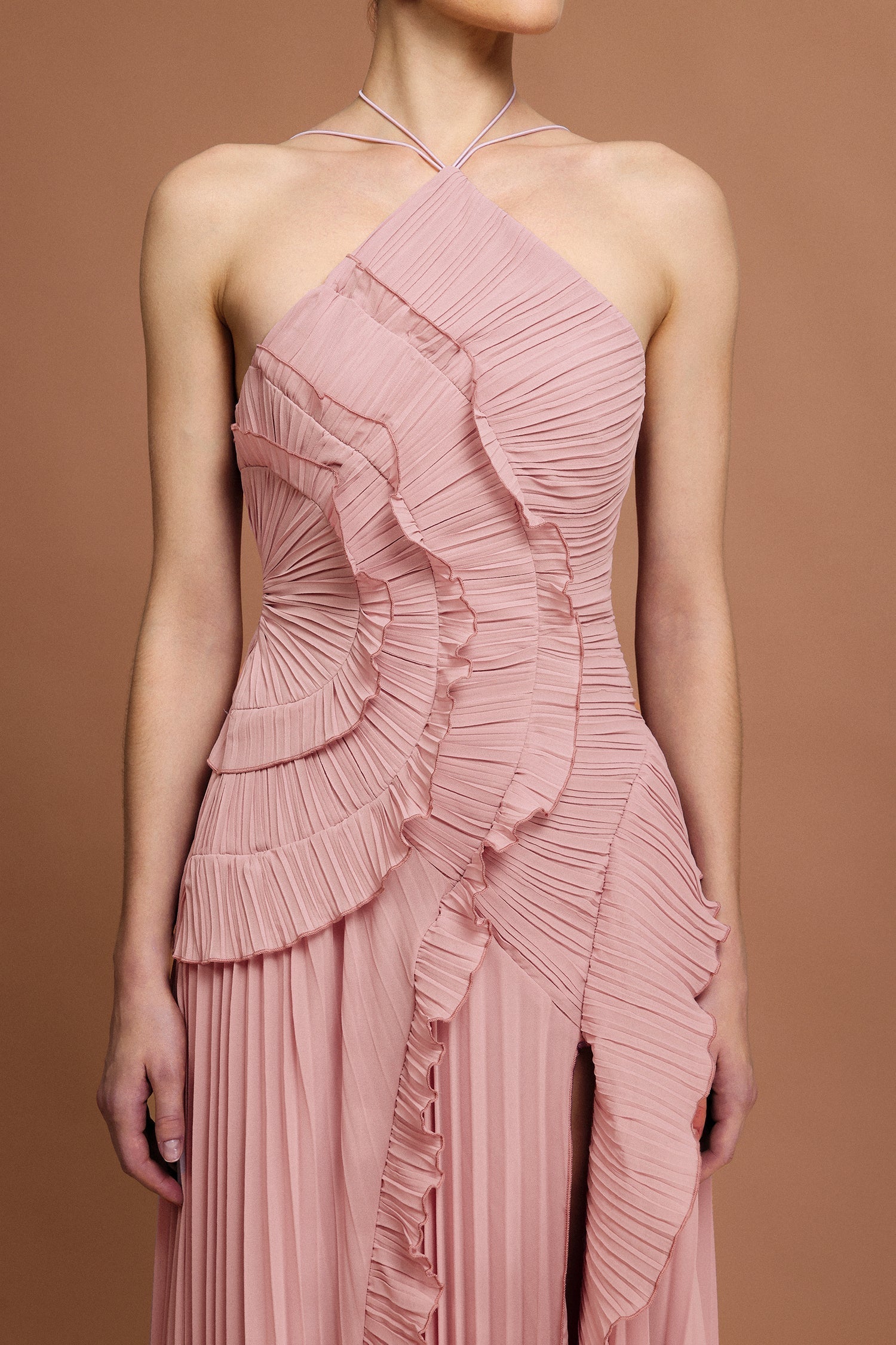 Sleeveless Folds Maxi Dress in Light Pink