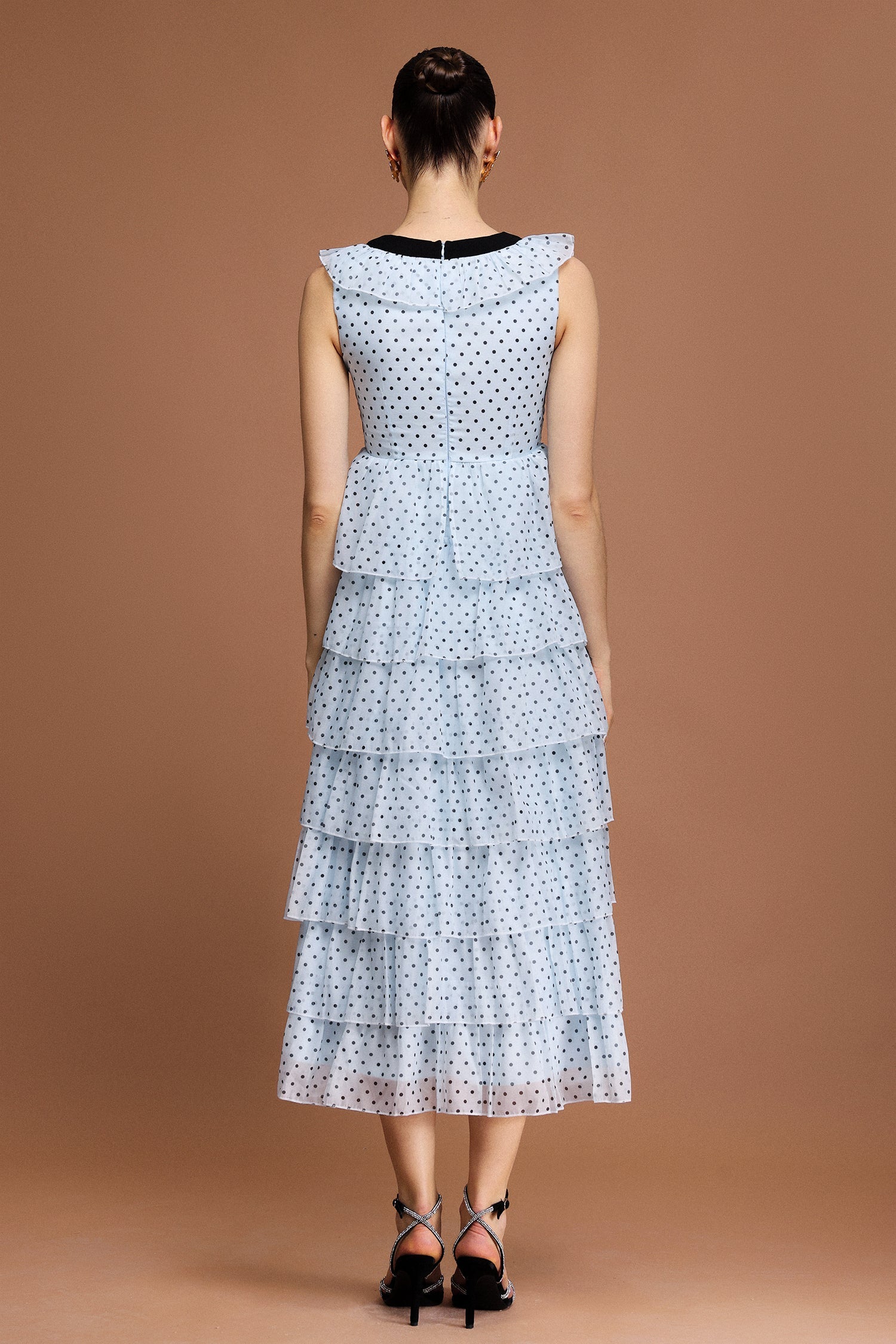 V-Neck Sleeveless Bowknot Folds Printed Midi Dress