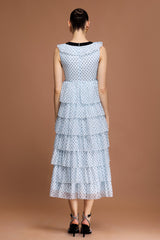V-Neck Sleeveless Bowknot Folds Printed Midi Dress
