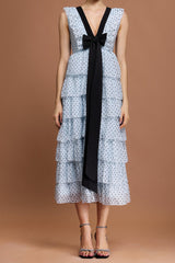 V-Neck Sleeveless Bowknot Folds Printed Midi Dress