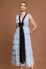 V-Neck Sleeveless Bowknot Folds Printed Midi Dress