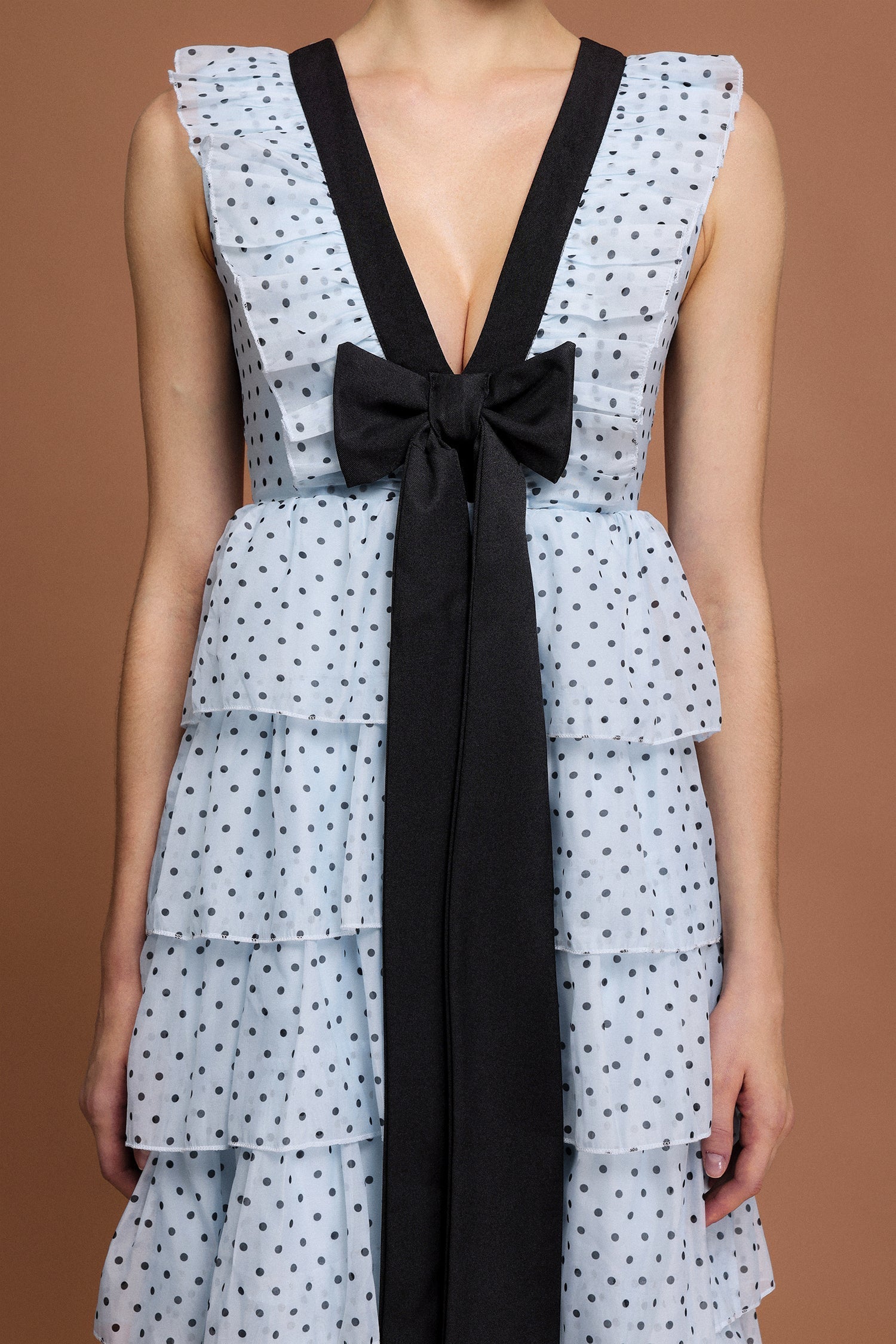 V-Neck Sleeveless Bowknot Folds Printed Midi Dress