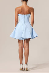 Off-Shoulder Sleeveless Mini Dress in Blue