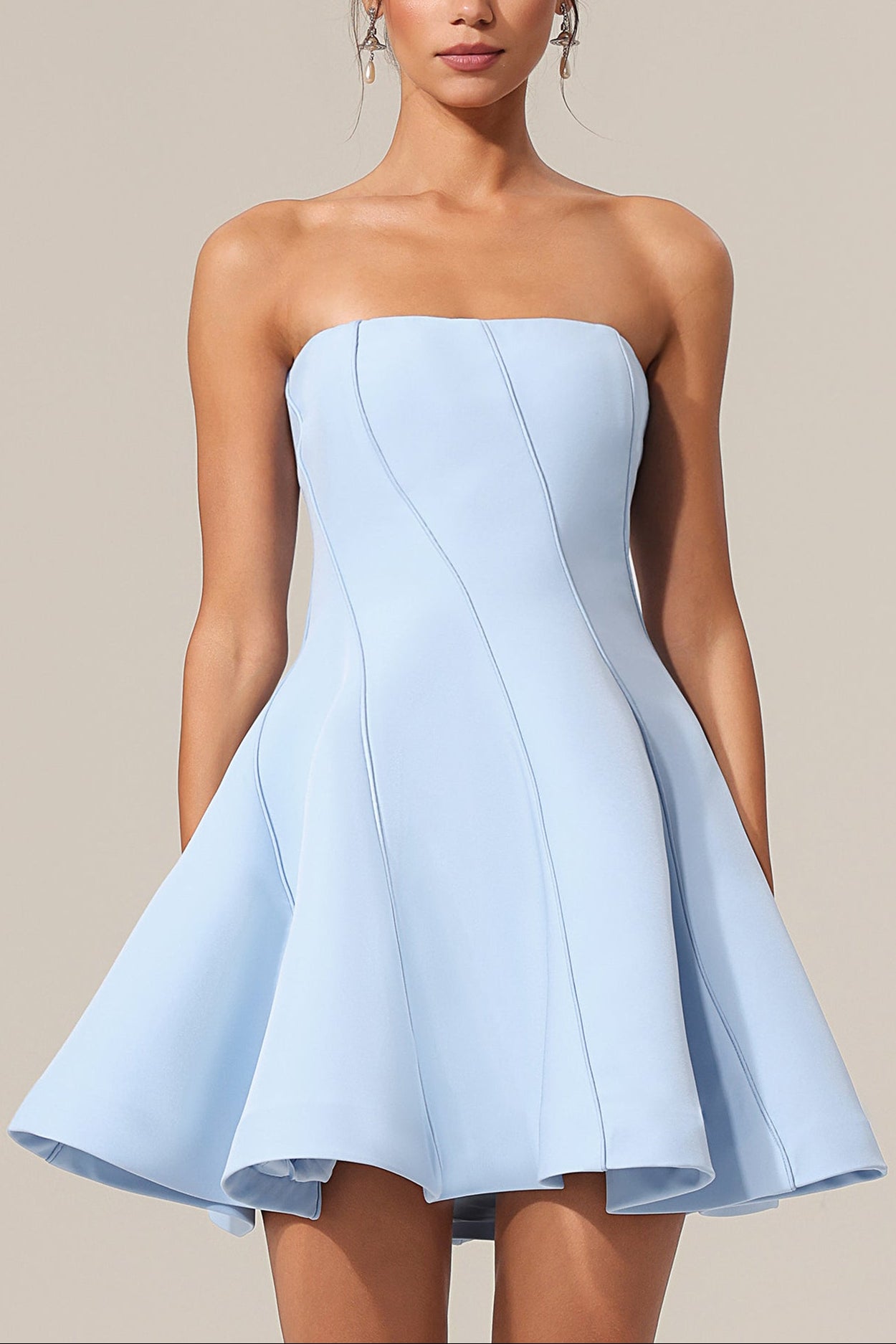 Off-Shoulder Sleeveless Mini Dress in Blue