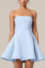 Off-Shoulder Sleeveless Mini Dress in Blue