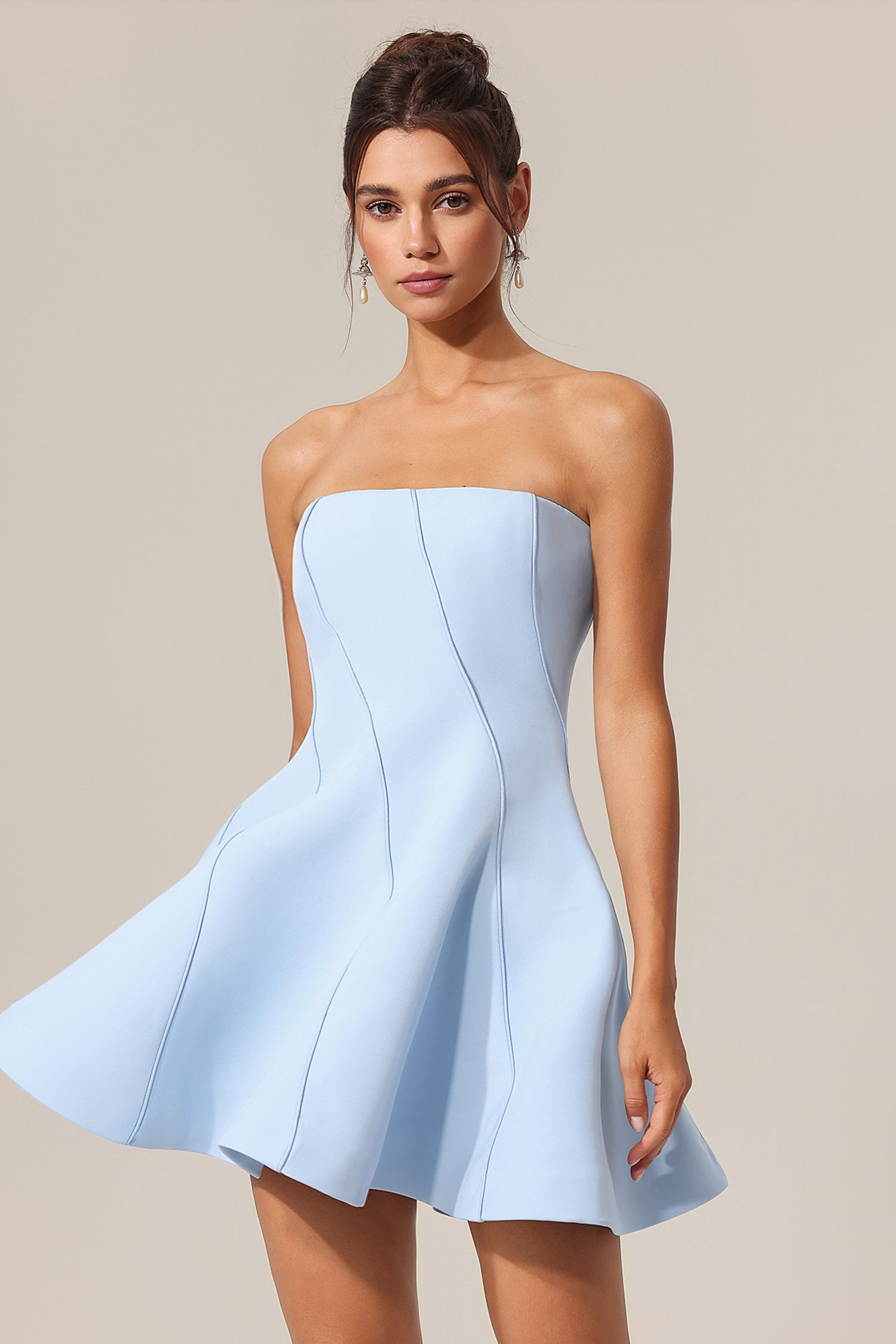Off-Shoulder Sleeveless Mini Dress in Blue