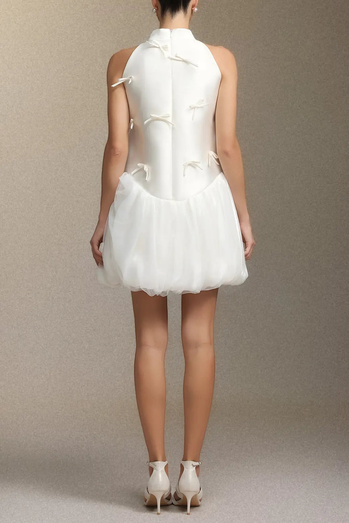 White Satin Sleeveless Puffy Mini Dress