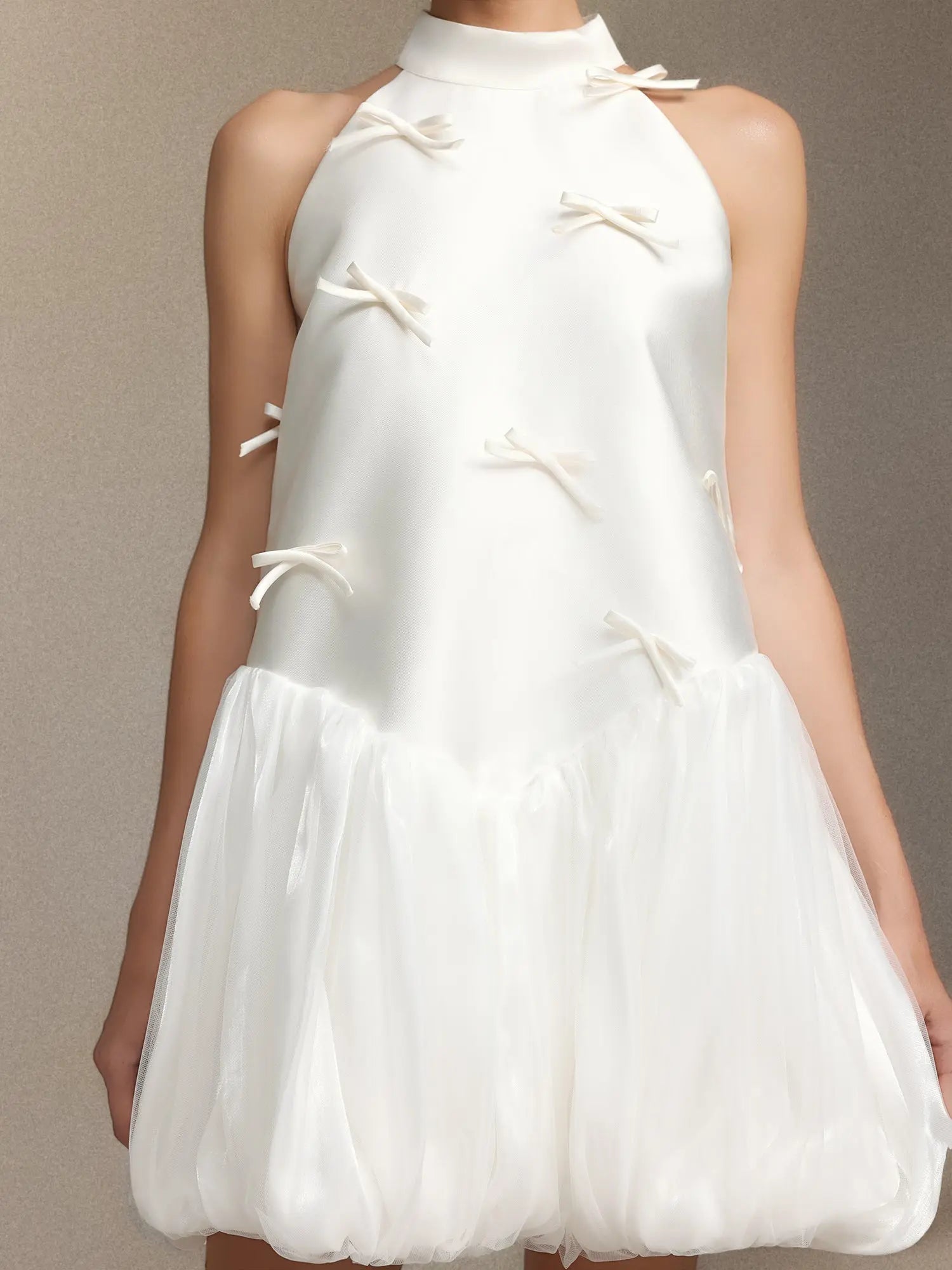 White Satin Sleeveless Puffy Mini Dress
