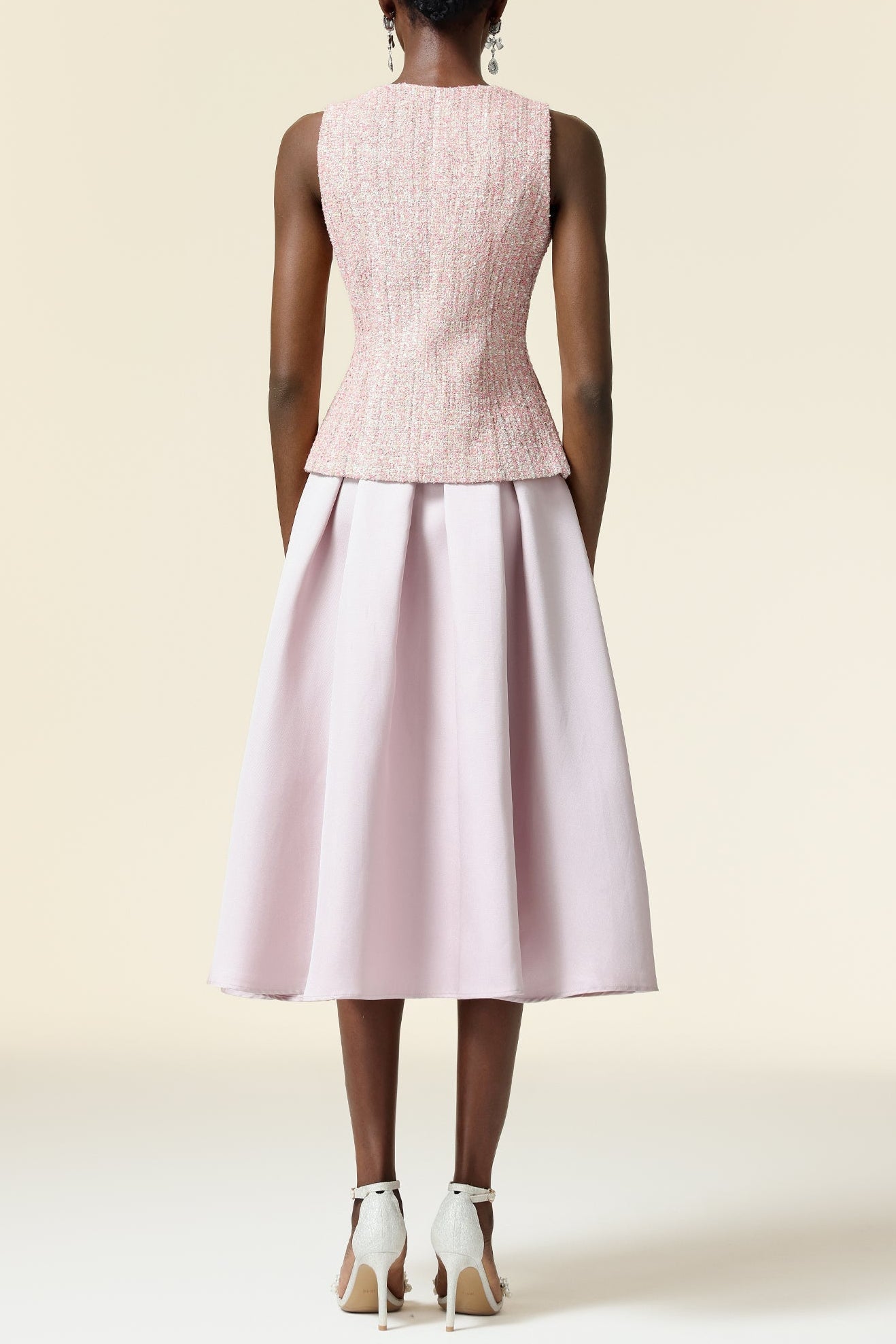 Pink V-Neck Sleeveless Top & Skirt Two-Piece Set