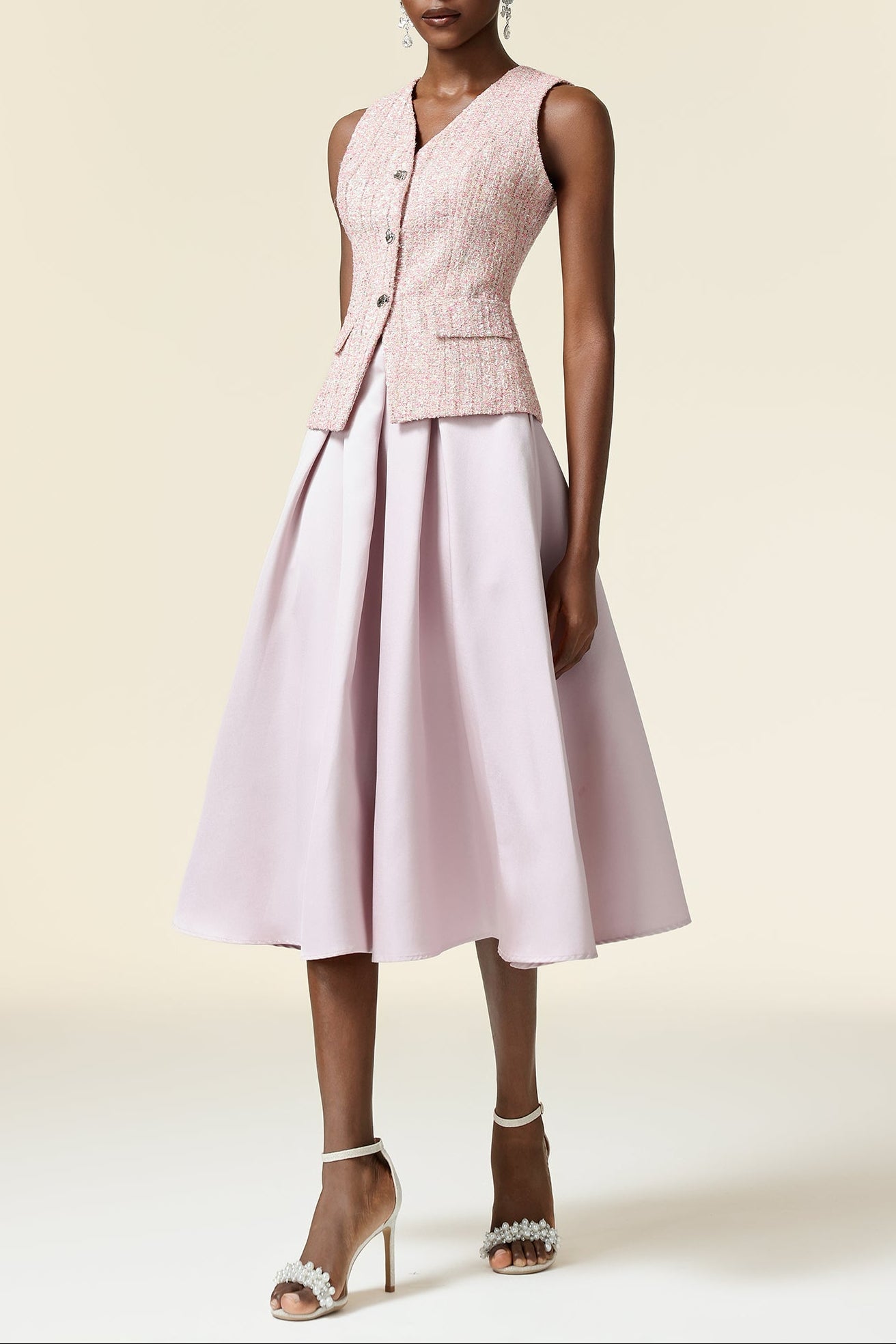 Pink V-Neck Sleeveless Top & Skirt Two-Piece Set