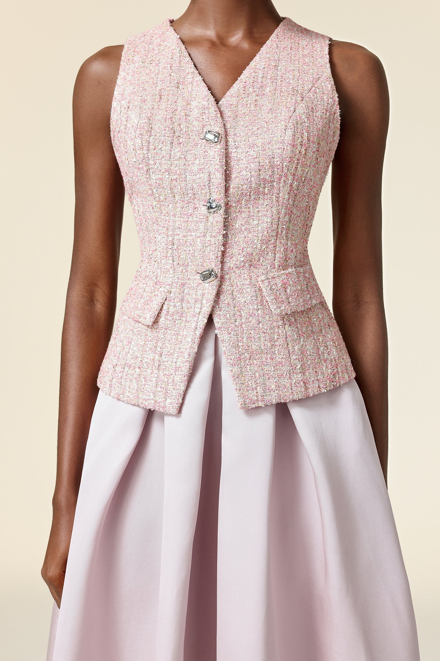 Pink V-Neck Sleeveless Top & Skirt Two-Piece Set