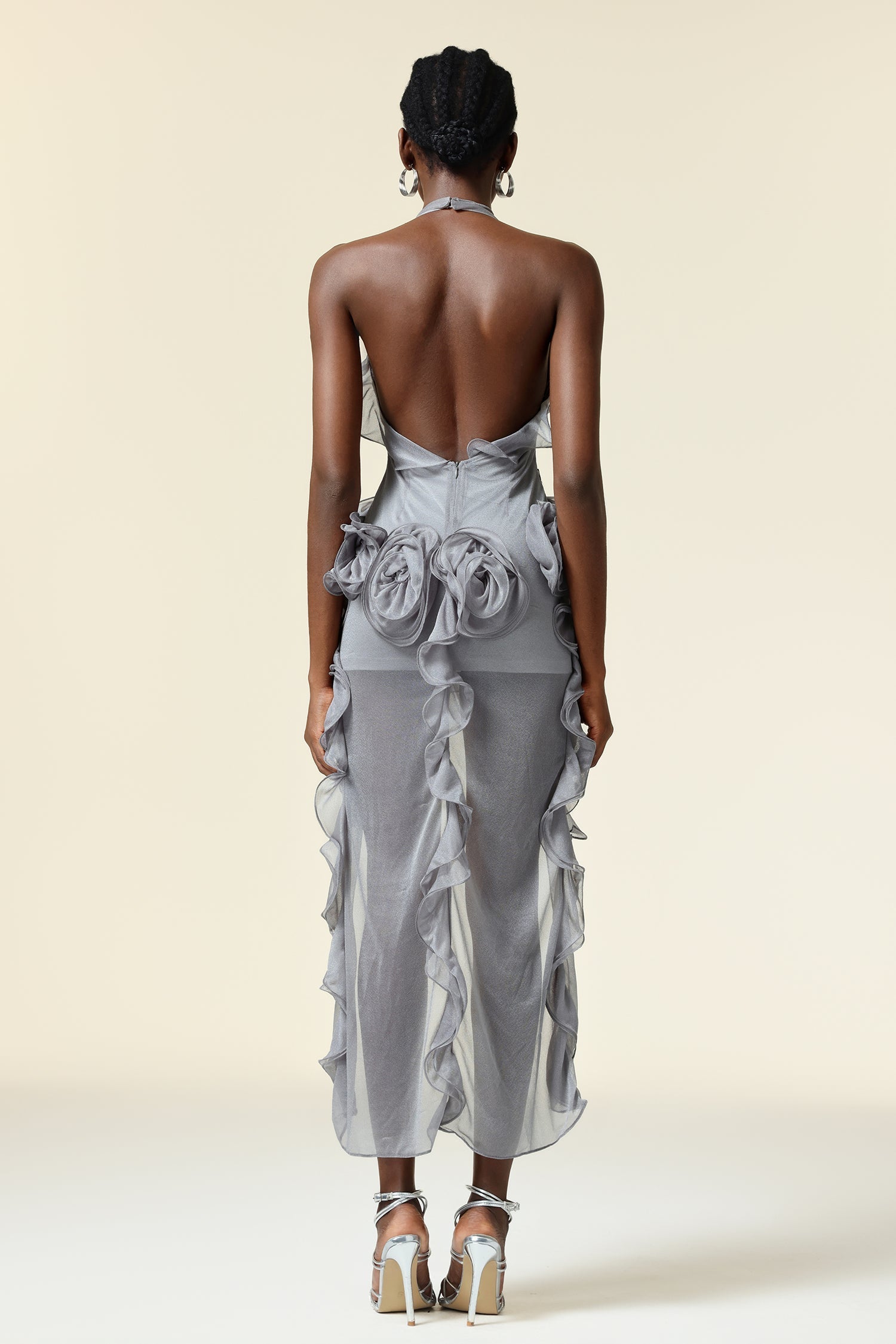 Grey Flower Folds Streame Mini Dress