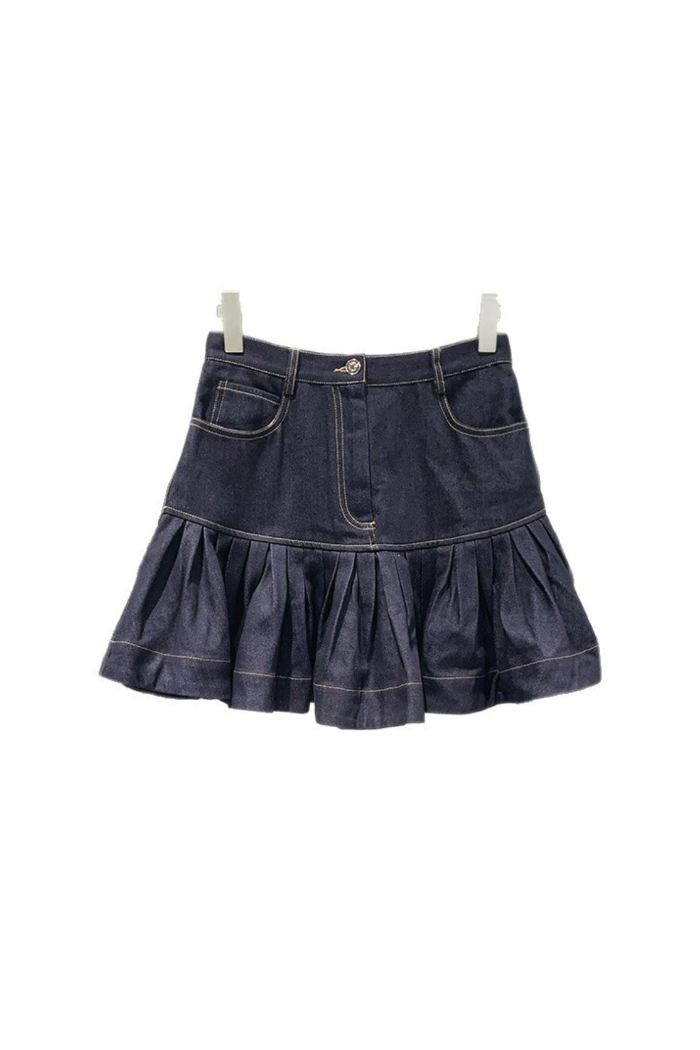 Ruffled Mini Denim Skirt in Deep Blue