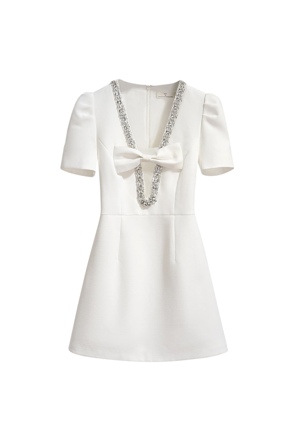V-Neck Diamond Chain Mini Dress in Ivory