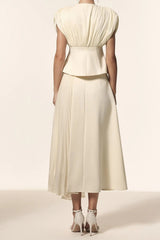 V-Neck Sleeveless Folds Top And Skirt Two-Piece Set
