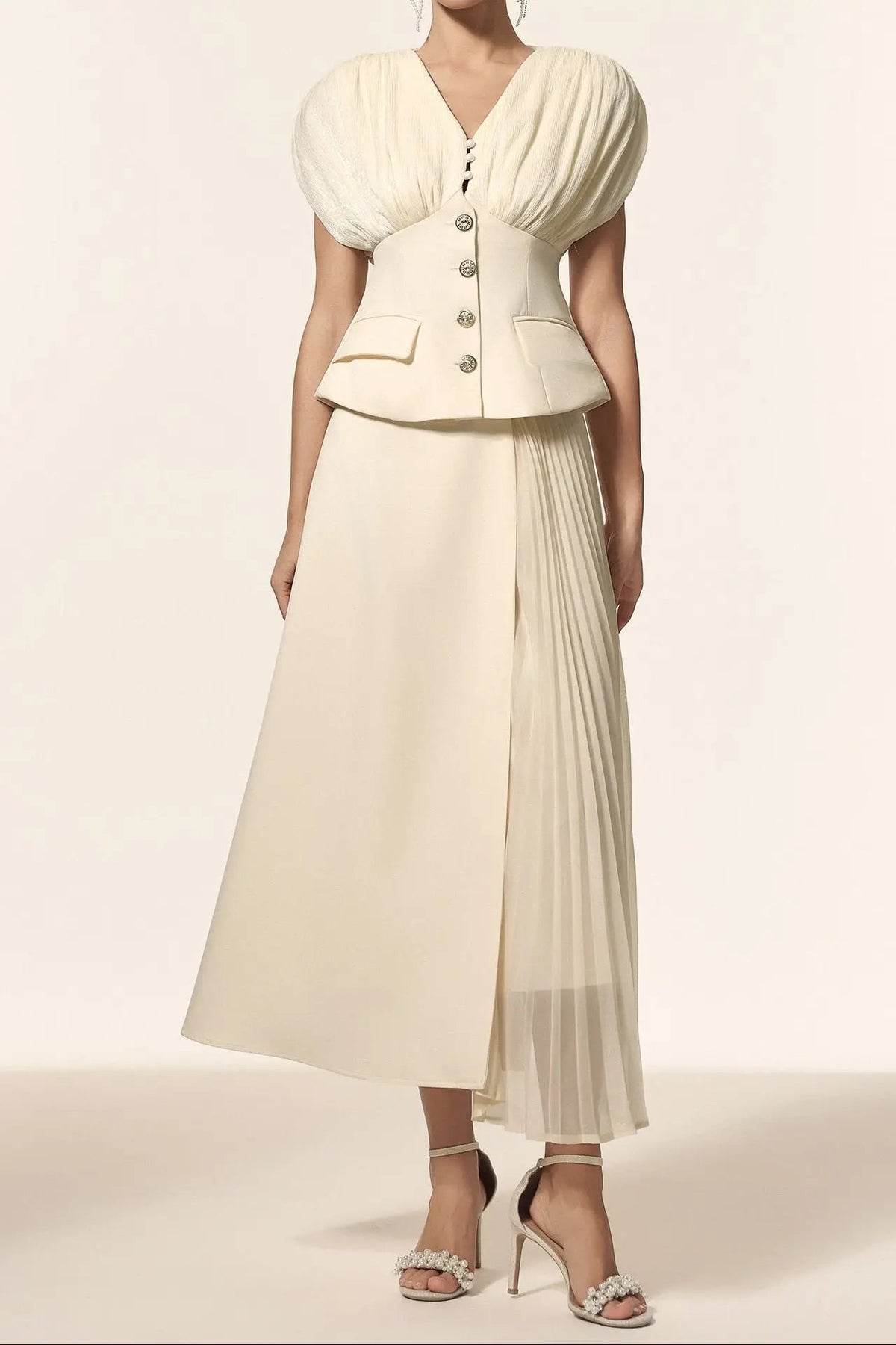 V-Neck Sleeveless Folds Top And Skirt Two-Piece Set